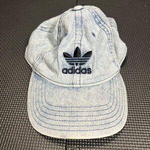 Adidas Originals Blue Denim Adjustable Strapback Hat With Trefoil Logo